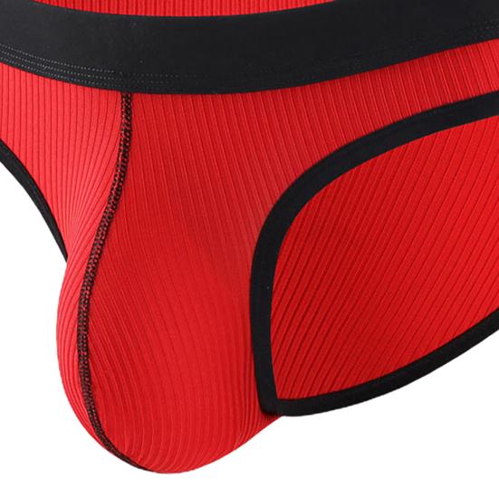 Men Briefs Ribbed Good Stretch Big Pouch Low Waist Color Block U Convex Close Fit Underpants Panties for Honeymoon