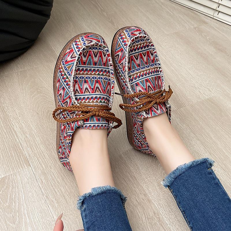 Fashion Shoes Female 2025 Lace-up Women's Flats Fashion Printing Hot Sale Plus Size Best Seller Light Outdoor Casual Flat Single Shoes