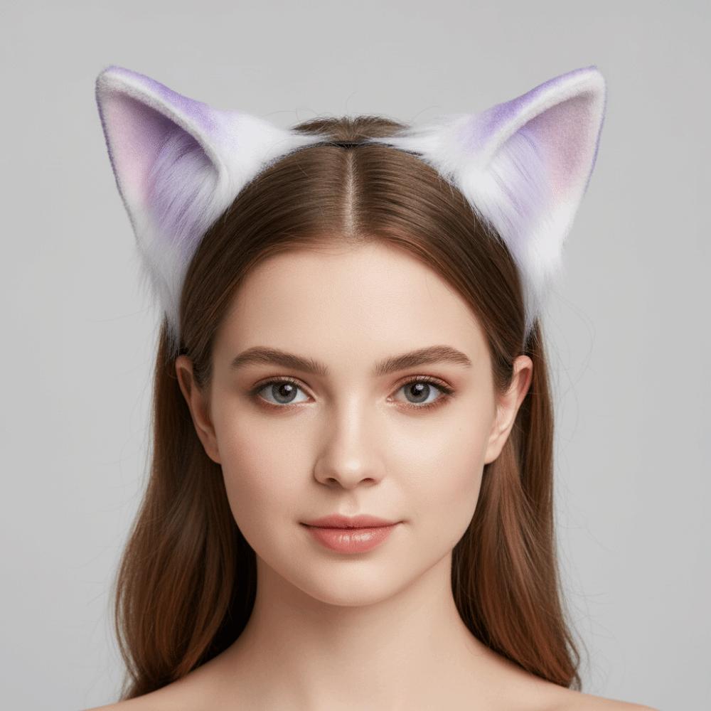Flexible Cosplay Ears Hair Hoop Gradient Color Handmade Animal Headband Festival Gifting