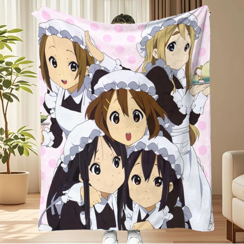 K-K-On! Maid Outfit Blanket, Cute Anime Girl Group Fleece Throw, Soft Warm Blanket for Bedroom Dorm Decor Size: 75*100cm, Weight: 230 GSM