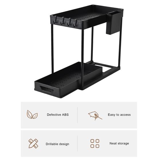 Bathroom Storage Rack with Hooks Pockets Drainage Double-layer Large Capacity And Pull-out Drawer Anti-skid