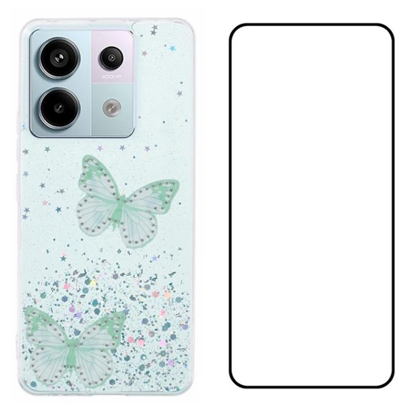 

For Xiaomi Poco X6 5G/Redmi Note 13 Pro 5G Case with Screen Film TPU Phone Cover PVC Butterfly Epoxy Green