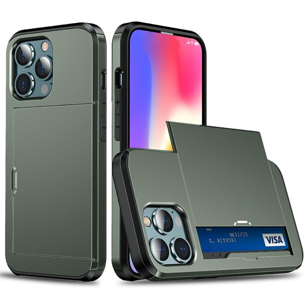 AMORUS For iPhone 15 Pro Max Case with Sliding Card Holder PC TPU Phone Back Cover