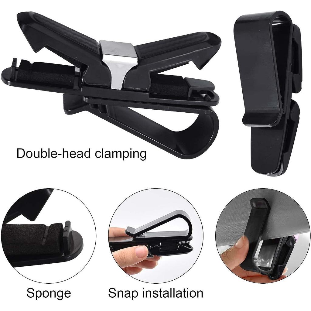 Pack of 2  Car Glasses Holders with Card Clip, Sunglasses Holder, 180° Rotating Glasses Clip with Cards, Double Ended Clip for All Vehicle Models