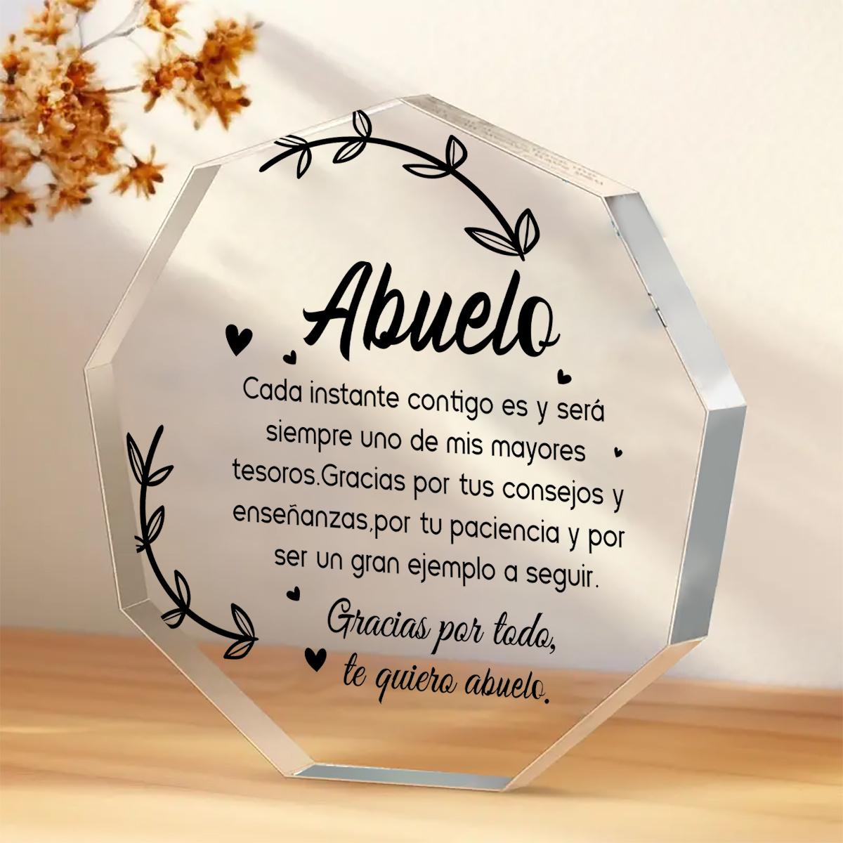 1pc Spanish Grandfather Appreciation Acrylic Keepsake -  Especial  Engraved Octagon Desk Decor with Heart & Leaf Design, Perfect Gift for Grandfathers 8.6*9cm