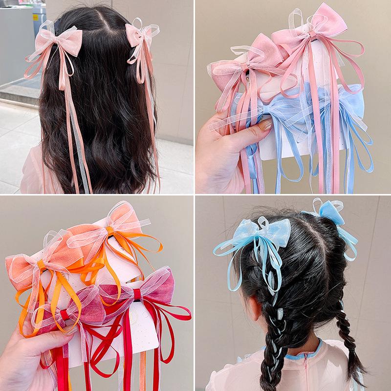 Children's Fairy Bow Ribbon Hairpin: Chinese Style Braided Hair Ornaments for Girls - Hanfu Inspired.