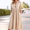 2029 Spring Women's Retro V-neck Cotton Linen Dress with Pockets