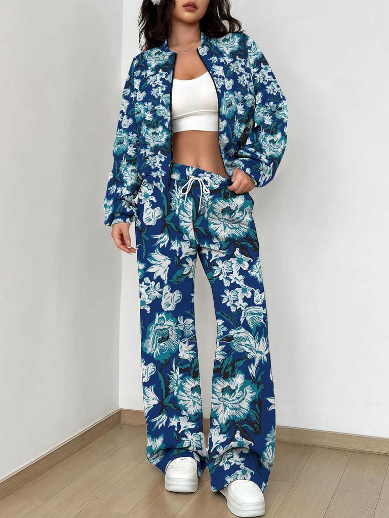 Simple Graffiti New Autumn And Winter New European And American Women'S Clothing Flower Printing Suit Women