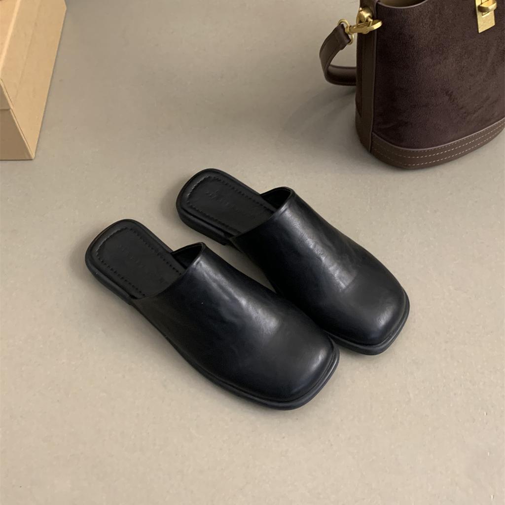 Fashion 2024 Summer Women Shoes Mules Shoes for Women Square Toe Slippers Women Chunky Heel Cover Toe Slippers Shoes Zapatos De Mujer