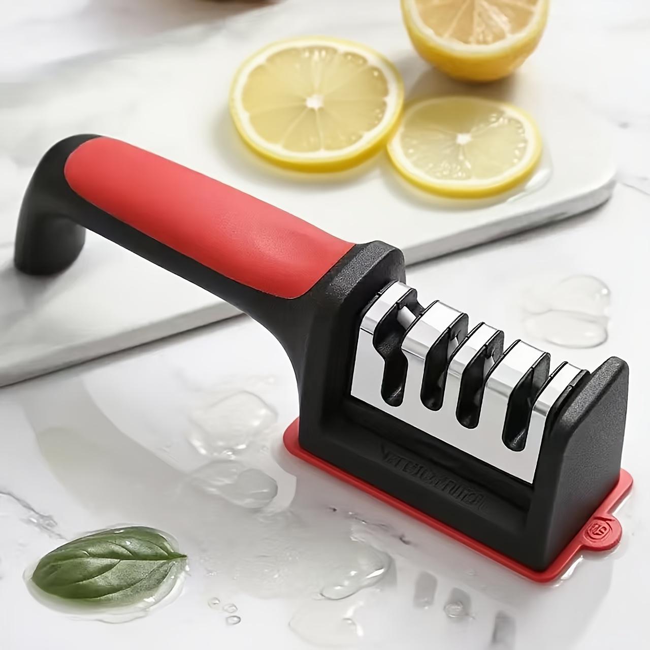 

4-Stage Manual Knife Sharpener with Tungsten Steel Diamond and Ceramic Stones Non-Slip Grip Kitchen Sharpening Tool 1pc