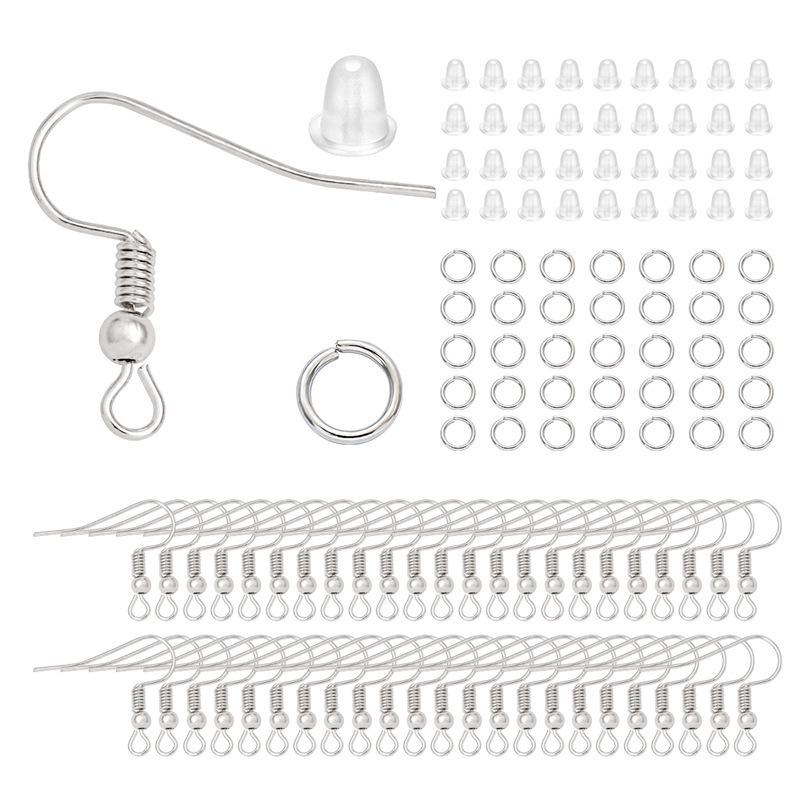 

100 Piece DIY Earring Accessory Set: Ear Hooks, Jump Rings, Earplugs for Handmade Dangle Earrings 100 pcs each of 3 accessories per set/bag