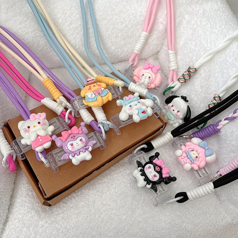 Cartoon Kt Cat Girl Heart Back Clip Diagonal Cross-Chain Braided Rope Mobile Phone Case Halter Neck Strap Mobile Phone Back Clip Anti-Fall