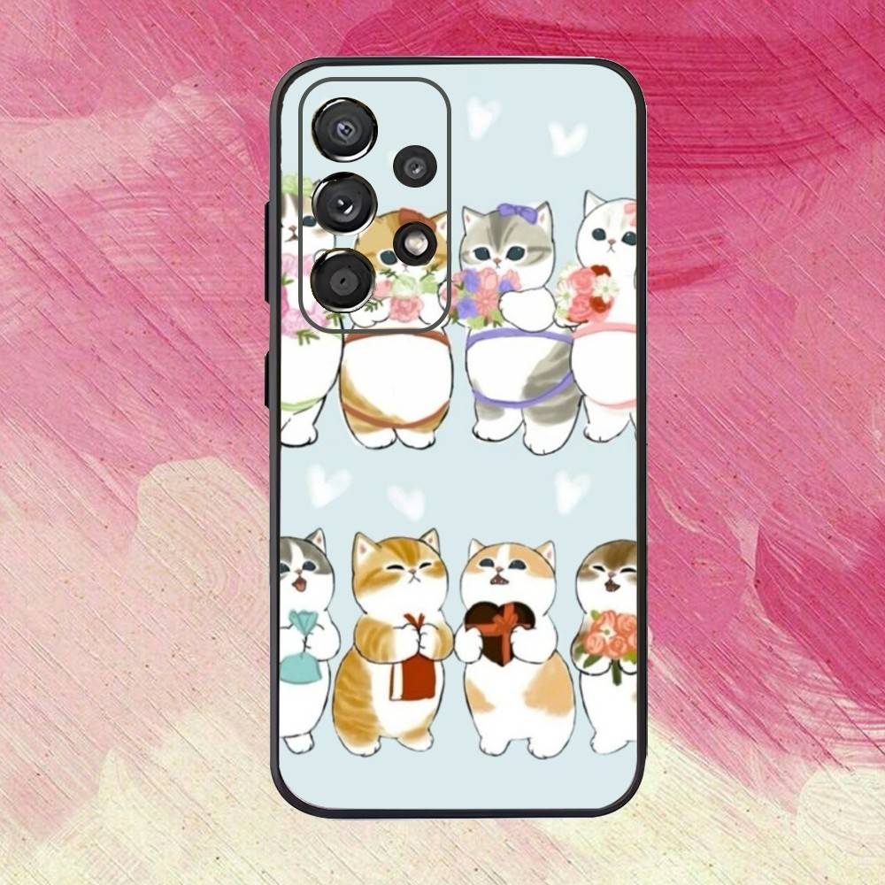 Cute M-Mofusands C-Cat Ear Phone Case For Samsung S25,S24,S21,S22,S23,S30,Ultra,S20,Plus,Fe,Lite,Note,10,9,5G Black Cover