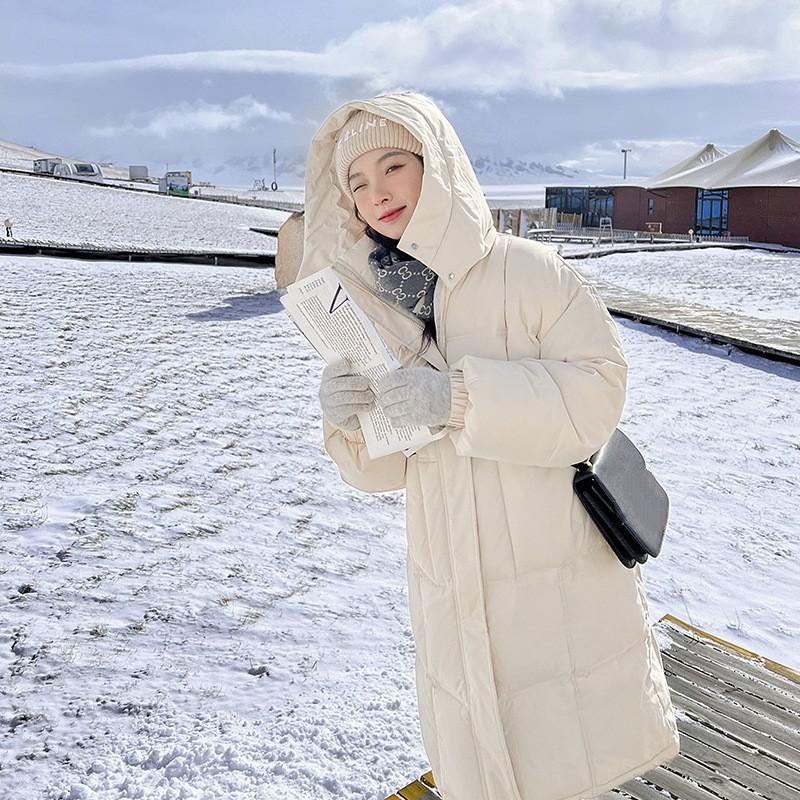 Einfarbige Damenjacke Extra Lang 2024 Herbst und Winter Neu Trendige Kapuzenjacke Verdickt Locker Lässig