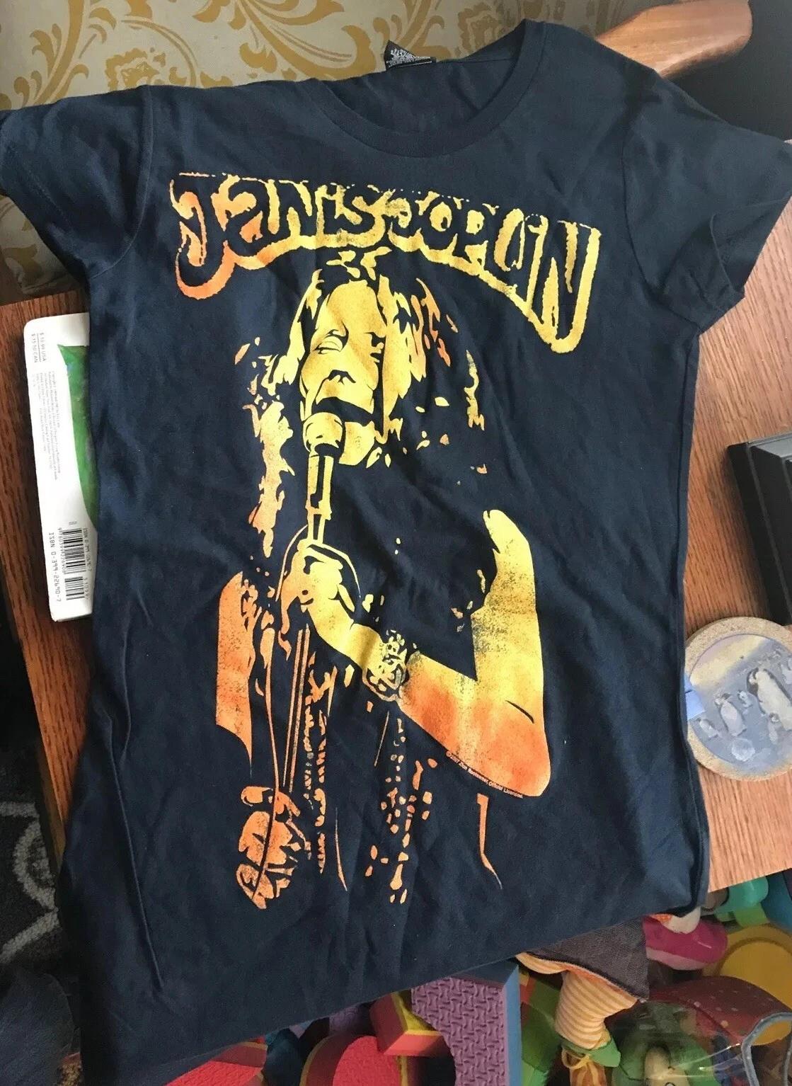 Janis Joplin Distressed Singing Mic Juniors Size T-Shirt (Size: Medium 15 pits) 3XL