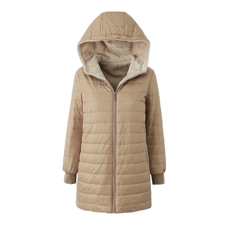 2025 Winter Women's Mid-Length Quilted Parka, Hooded Fleece Lined Loose Fit Thermal Jacket with Zipper, Warm Padded Casual Coat for Cold Weather