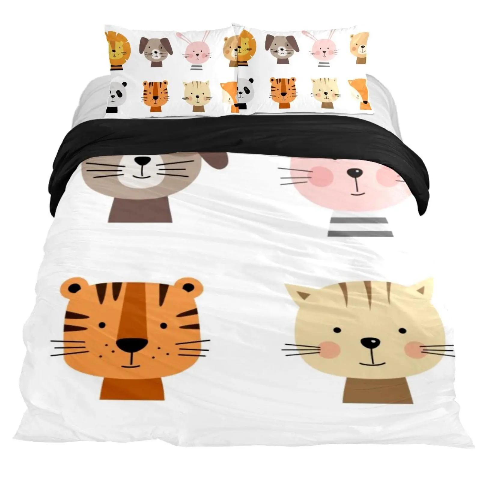 

Lovely Animal King Queen Duvet Cover Kids Cartoon Wildlife Bedding Set Tiger Dinosaur Quilt Cover Pink Polyester Comforter Cover 70x133cm 2pcs