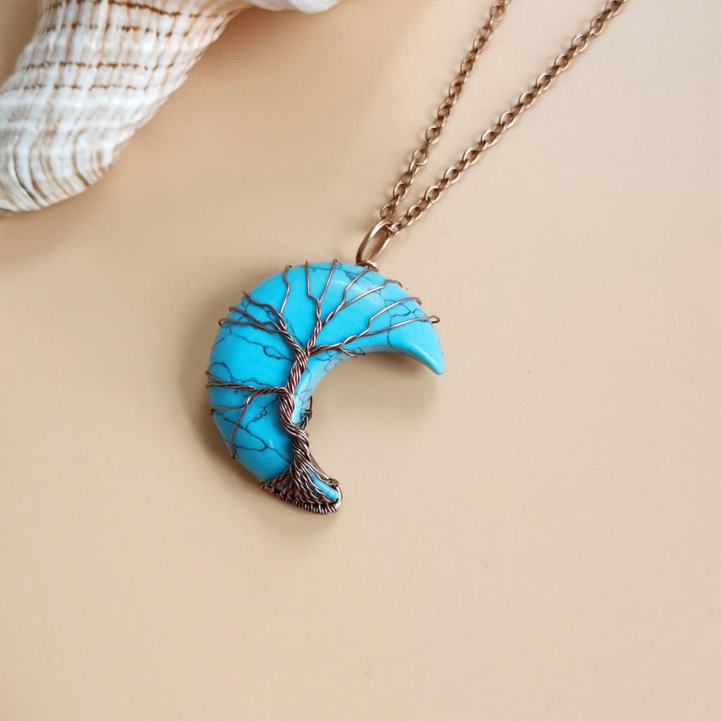 Ancient Red Copper Moon Natural Stone Wrapped Around The Tree Of Life, Necklace, Fortune Tree Necklace N511