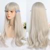 Platinum Blonde Long Natural Wavy Synthetic Hair Wigs with Bangs Cosplay Party Halloween Wig for Women Heat Resistant