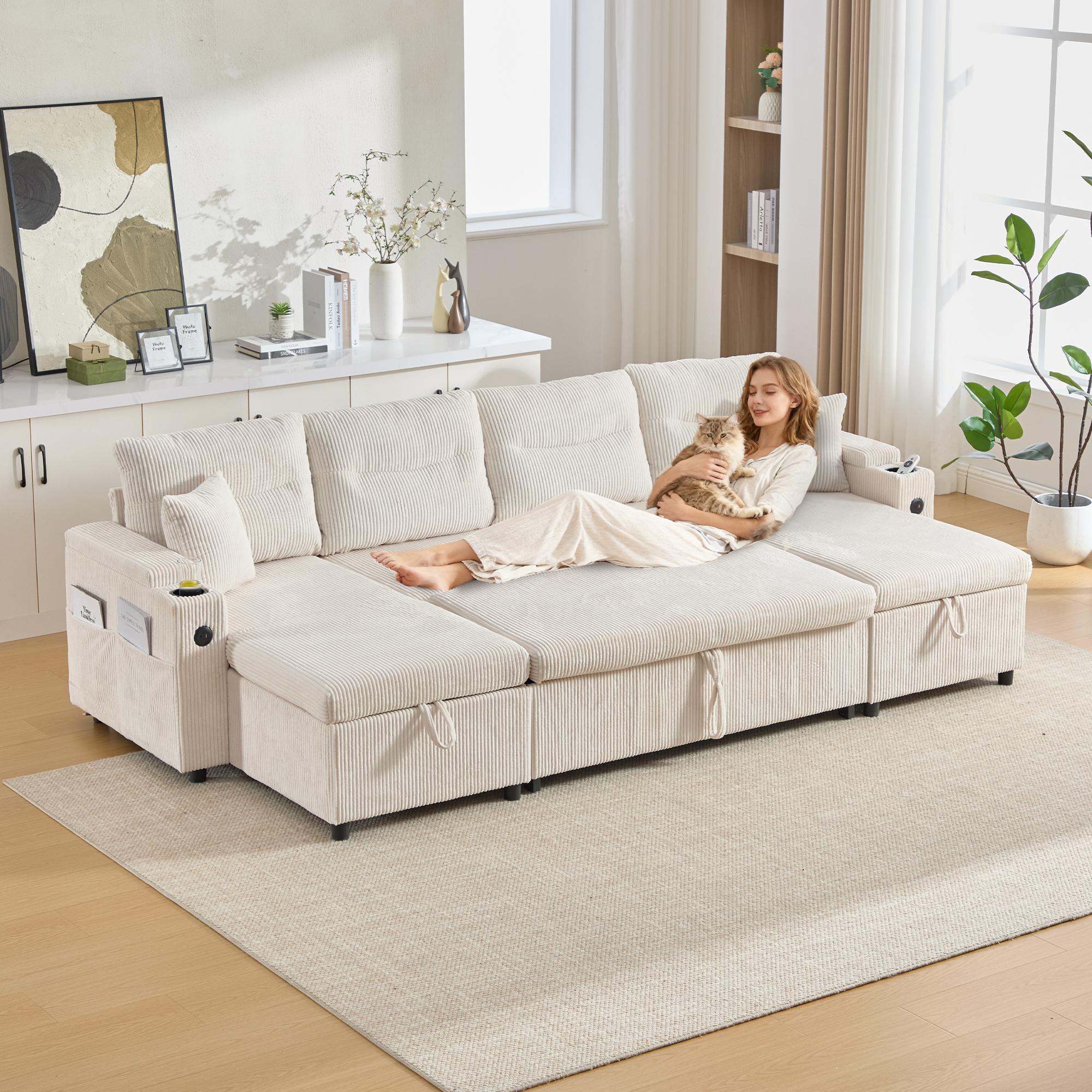 Modern 4-person velvet sofa with chaise