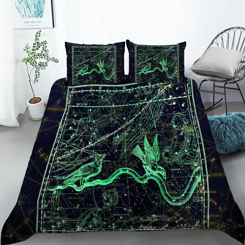 Sternbild Bettbezug Gelbes Sternbild King-Size-Bettwäscheset für Astronomie-Enthusiasten Weicher Einzel-Polyester-Bettdeckenbezug