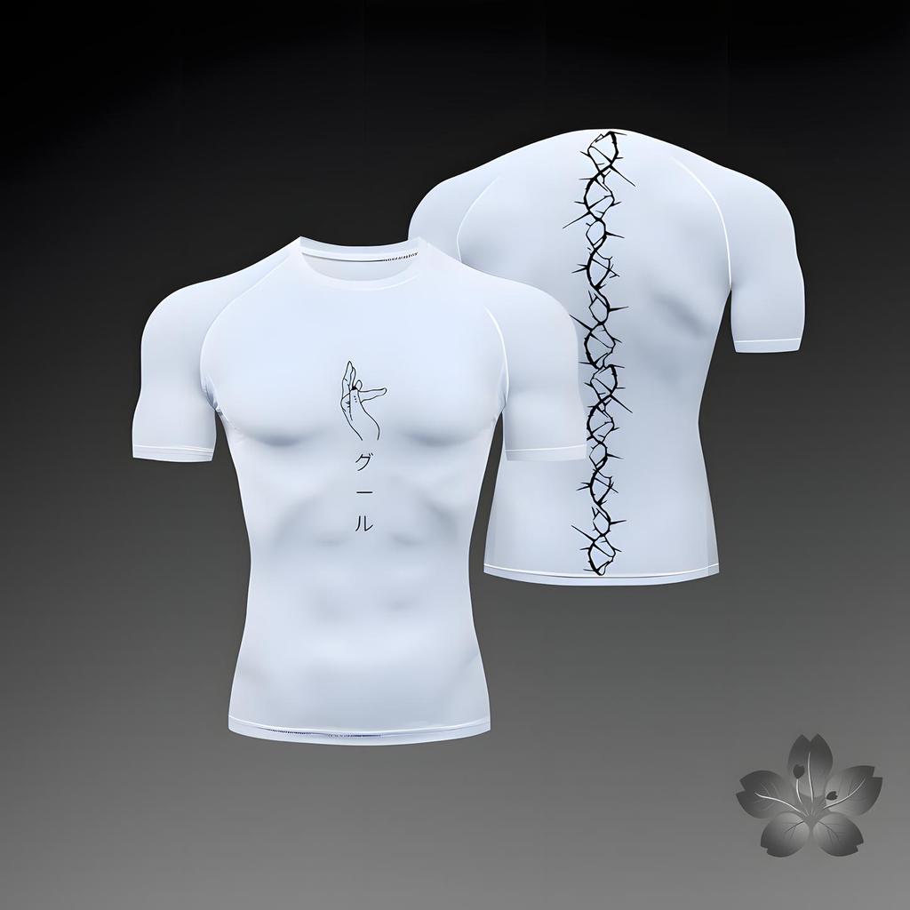 2026 Anime Graphic Compression Shirts for Men Athletic Quick Dry Tshirts Tees Tops Gym Workout Undershirts Short Sleeve Rash Guard
