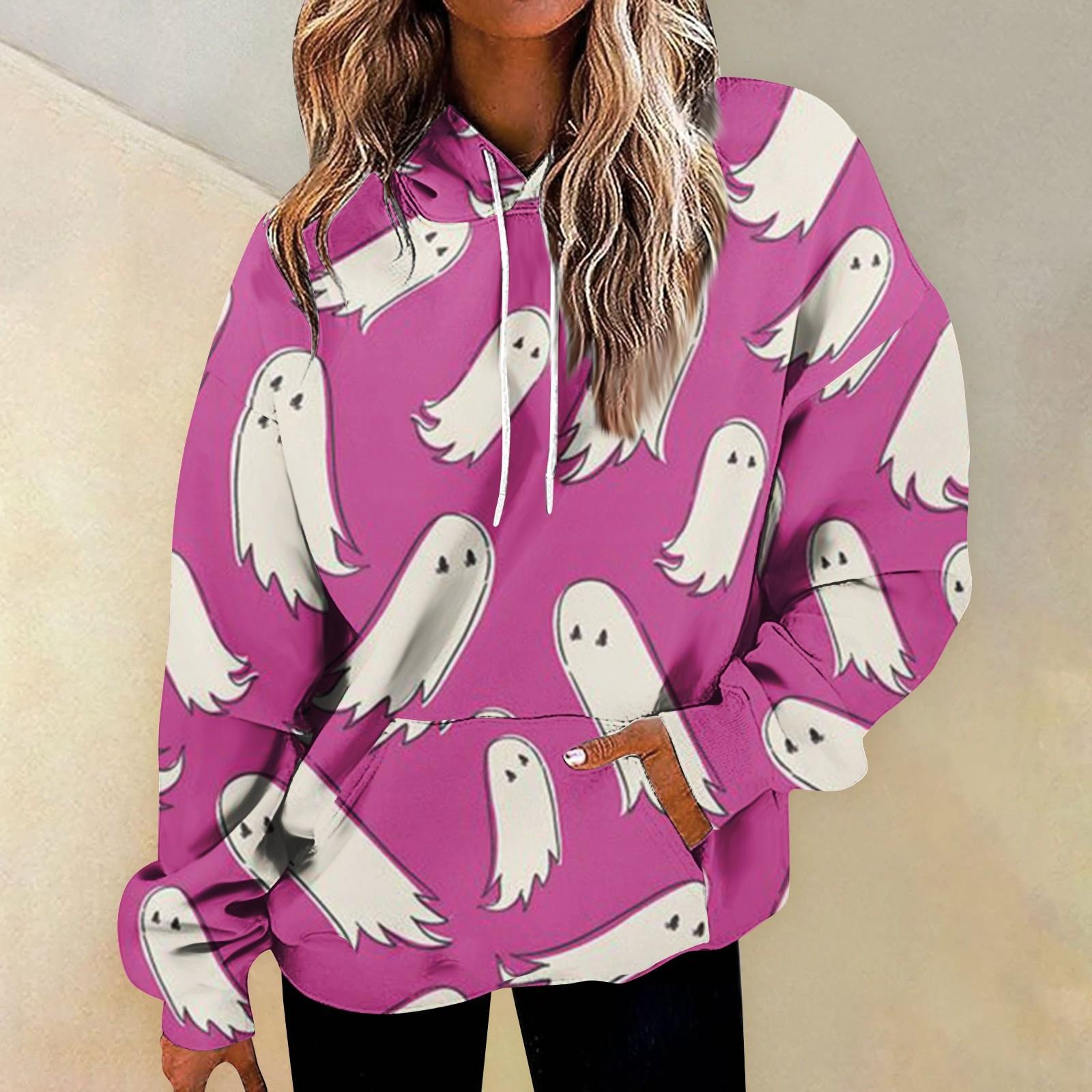 

Женская мода на Хэллоуин с принтом Свободный повседневный топ с длинными рукавами XXXL розовый