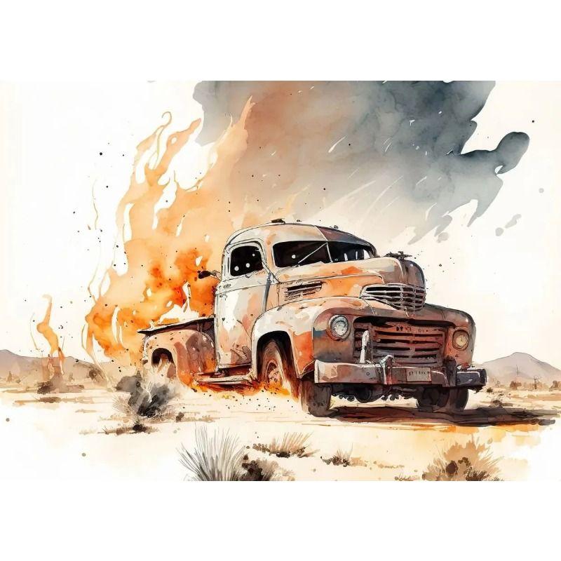 Watercolor Toy Car Tin Painting for Kids Room Decor