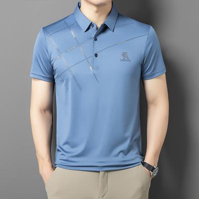 Nova Camiseta Polo Casual de Negócios de Cor Sólida para Homem, Seção Fina Respirável de Poliéster Amônia de Manga Curta para Meia-idade