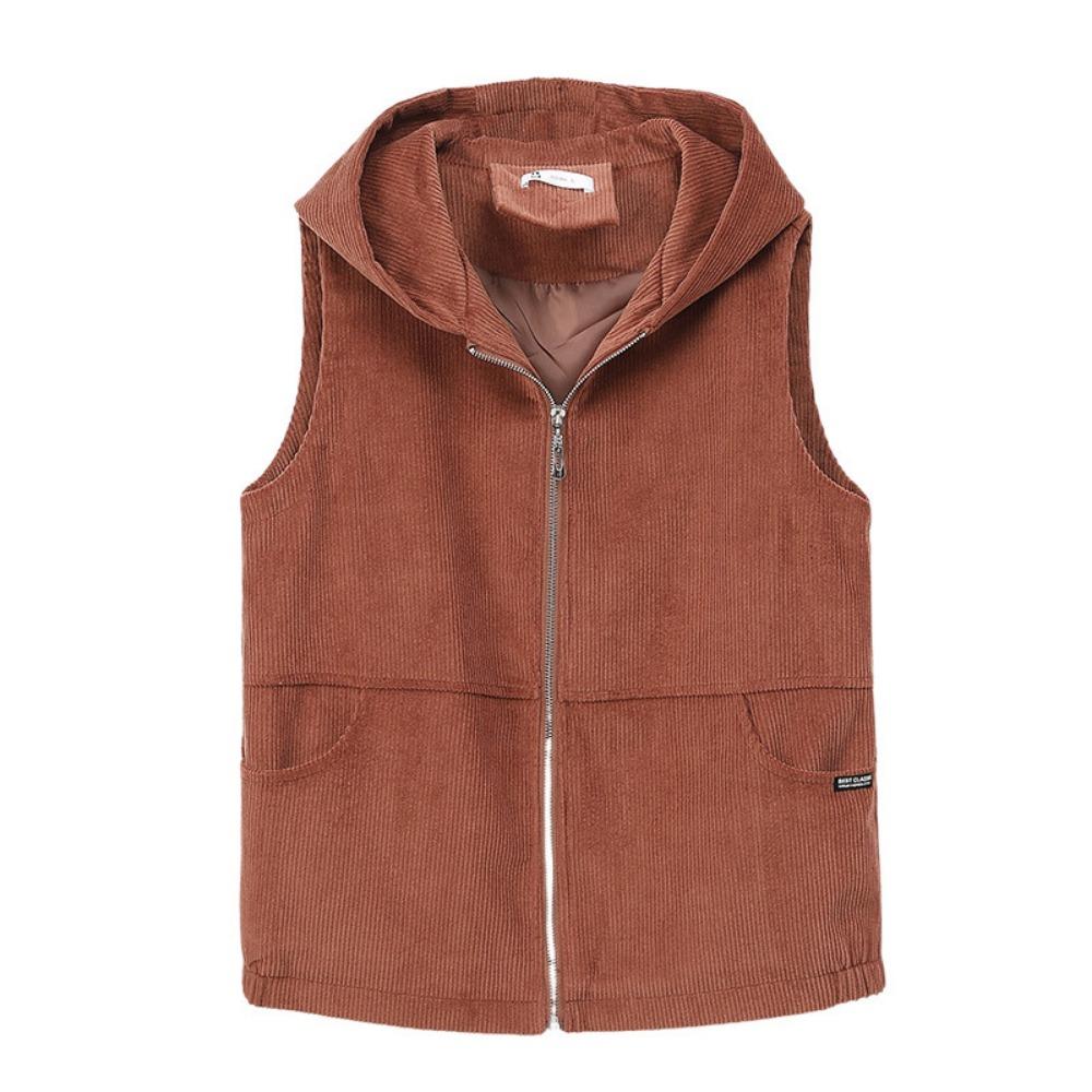 Casual Hooded Corduroy Short Vest Women's Spring and Autumn Middle-aged Mother Vest Waistcoat