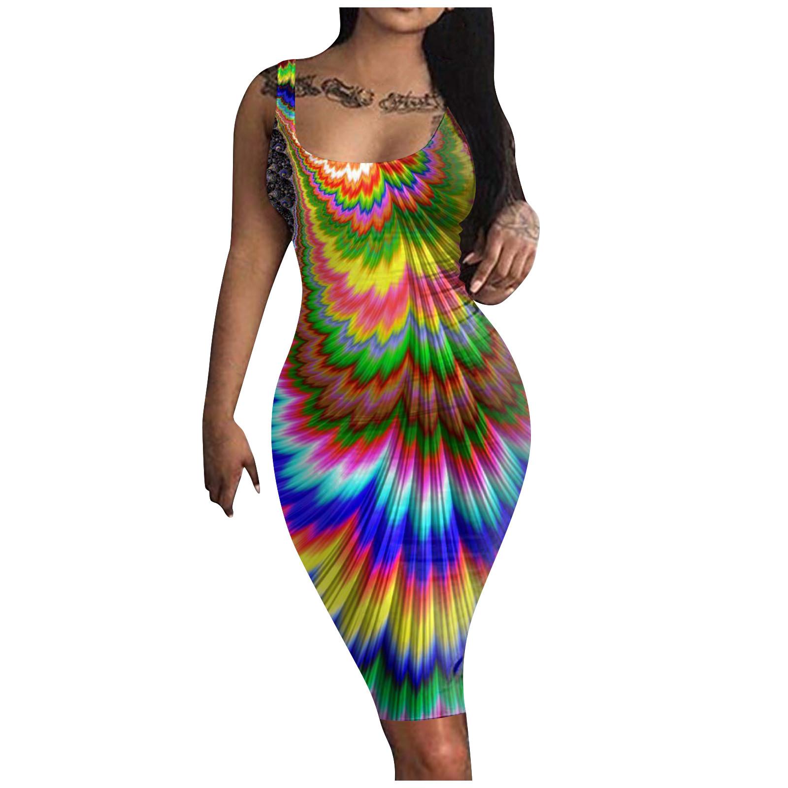 

Женское модное летнее платье-пуловер без рукавов с принтом L разноцветный