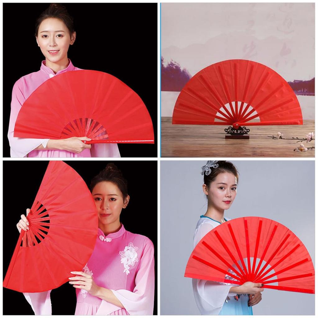 EXCEART Tai Chi Plain Chinese for Stage Lightweight Fan, Foldable, Red, Style, Dance, Performance, Decoration, Unisex, Portable,