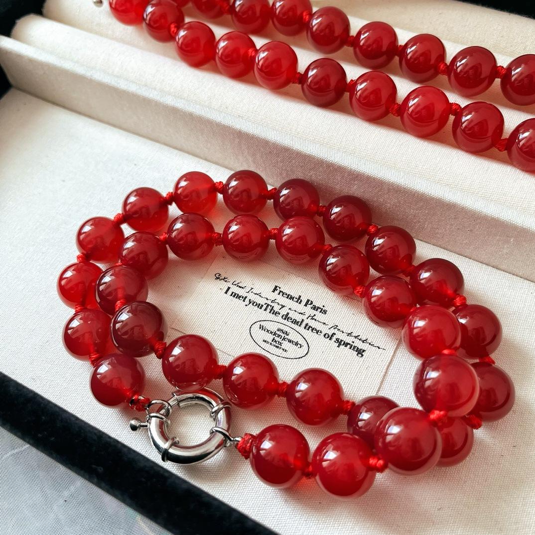

Guofeng Retro 14Mm Natural Chalcedony Ruby Necklace Women S New Year Red Neck Chain Collarbone Chain Pass