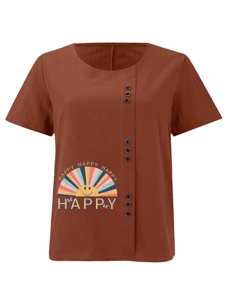 Women's Fashion Rainbow Letters Print Printing Shot Sleeve T-shirt Loose Cotton Shirt Casual Loose Summer Plus Size Blouse Tops