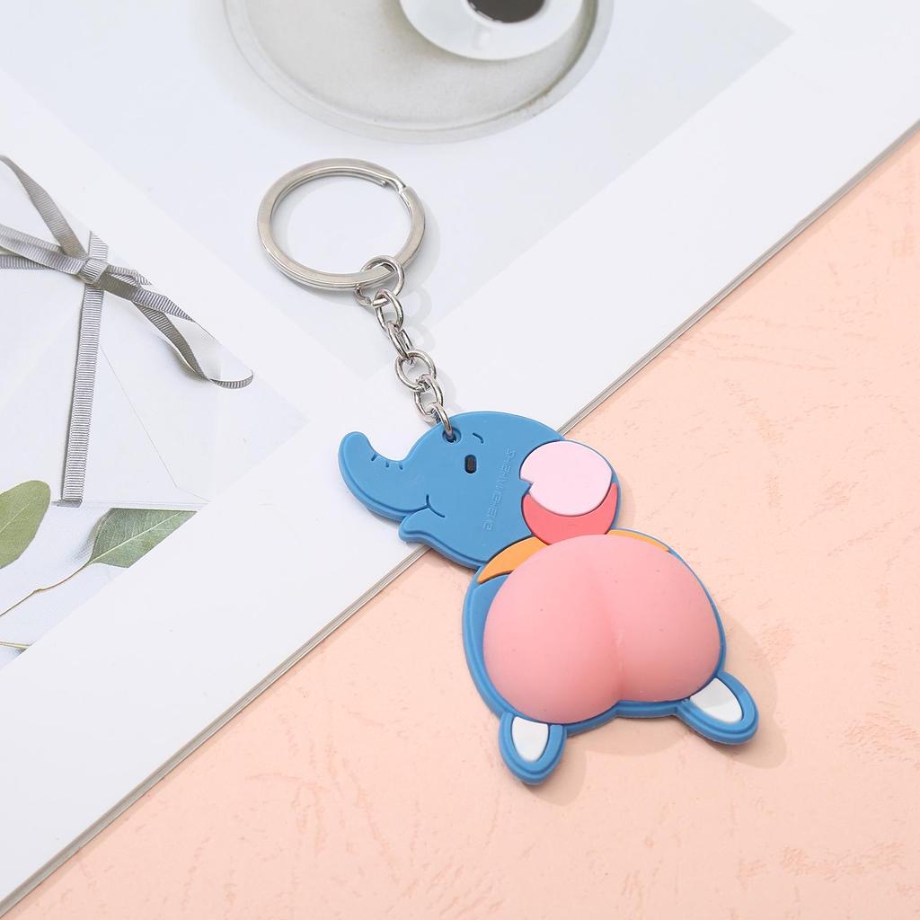 Cartoon Bouncy Butt Keychain - Soft Rubber Squeeze Pendant for Bags & Cars