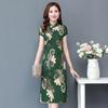 Cheongsam chinezesc stil nou: Rochie cu mânecă scurtă, croială slim-fit, lungime medie, cu imprimeu de vară