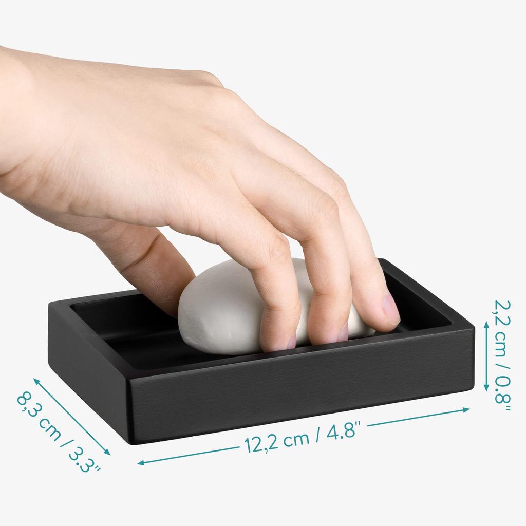 Navaris 3-Piece Bathroom Accessory Set: Toothbrush Stand, Soap Dispenser, Refillable Bottle, Soap Dish, and Soap Case, Water-Resistant, Black