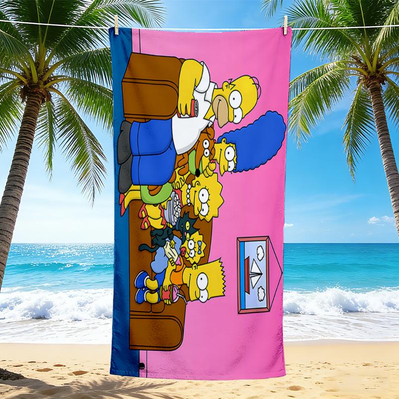 1Pc Simpsons Family Beach Towel, Quick Dry, Multi-Use for Beach Pool Gym Yoga Home Travel, Christmas, Halloween, Xmas Gift S683