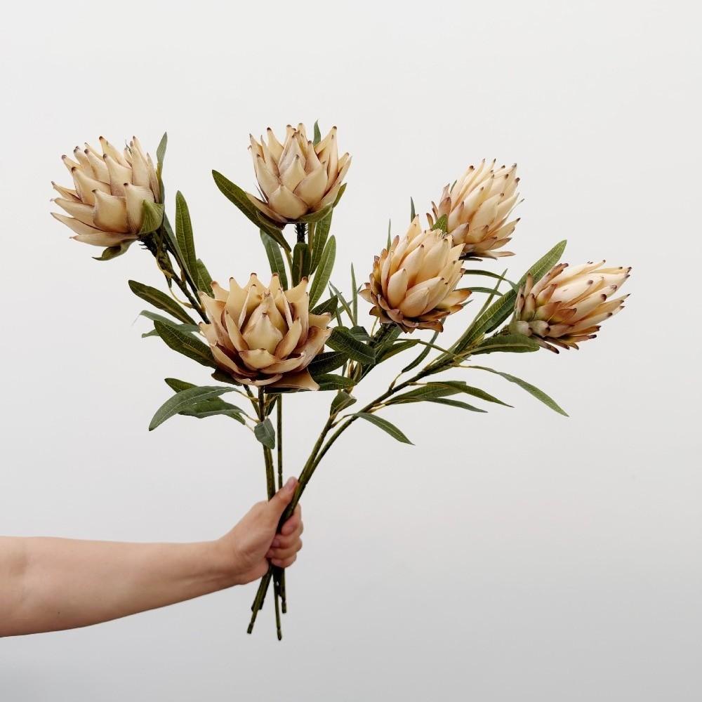 Flocked Artificial Emperor Protea Flowers Large Artificial Artichoke Flower Home Decor