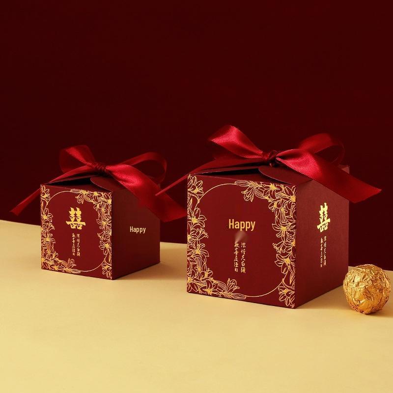 JINGRUIXIANG Wedding Candy Gift Boxes with Red Ribbon