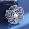 Rhinestones Camellia Brooch with Pearl for Women Elegant Flower Pin for Coat Blouse Sweater Daily Fashion Accessory