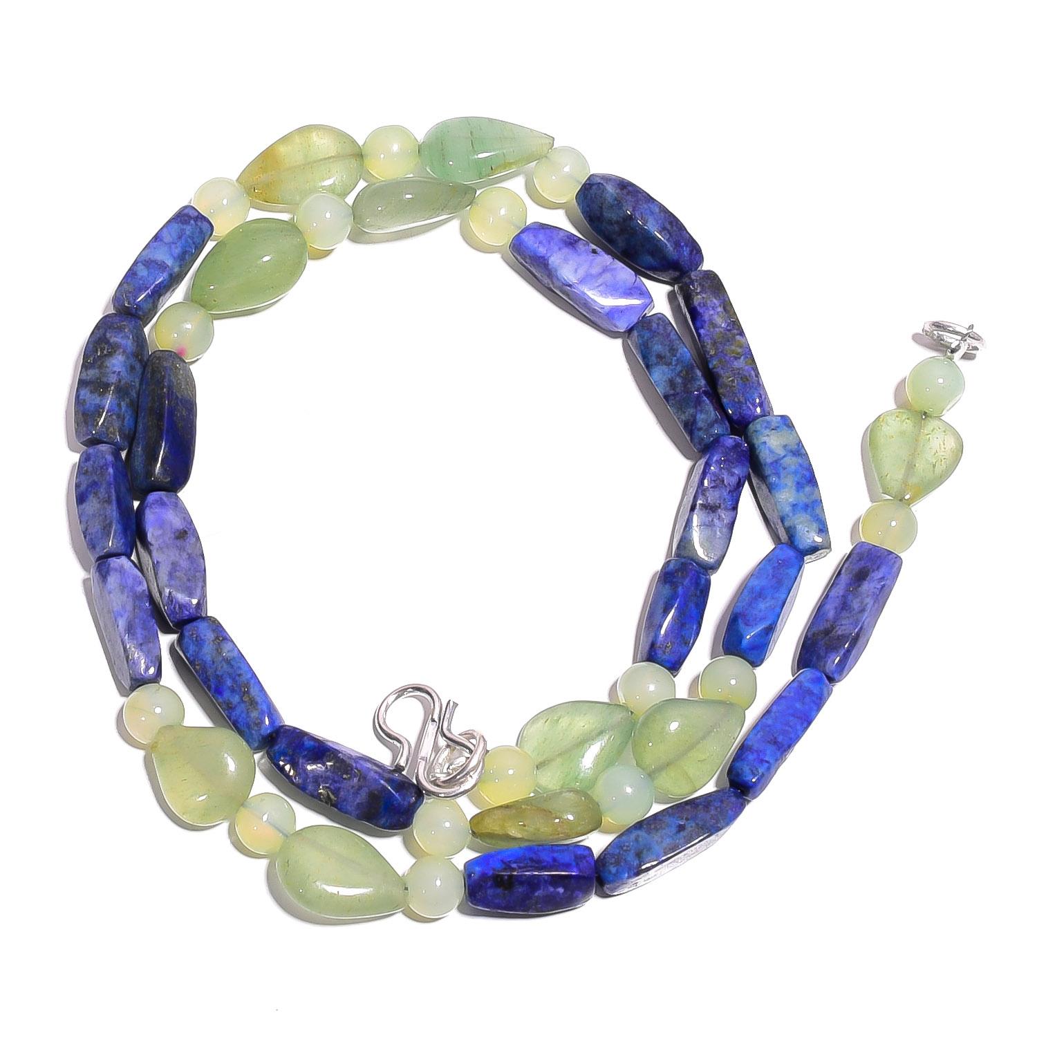 

Natural Lapis Lazuli Aventurine Gemstone Mix Smooth Beads Necklace 17 UB-4068 UB-4068