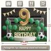 2D Soccer 9th Birthday Backdrop, Football Field Party Background for Boys