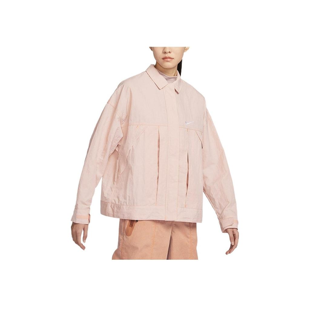 Nike Logo Print Zip-Up Collared Woven Jacket Women Jackets Oxford-Pink FD9929-601