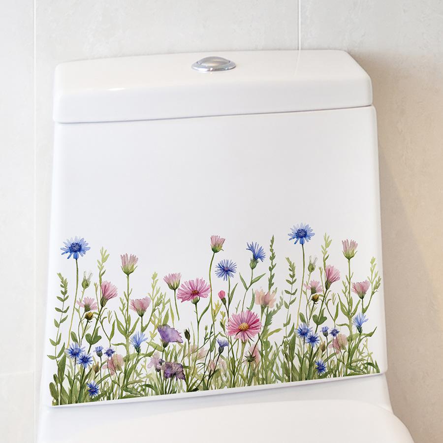 Samoprzylepne dekoracyjne naklejki ścienne w stylu akwareli, bukiet polnych kwiatów, umywalka łazienkowa