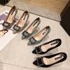 Rhinestone High Heels Women's New Professional Thin Heel Temperament Pointed Women's Shoes Metal Square Buckle Single Shoes
