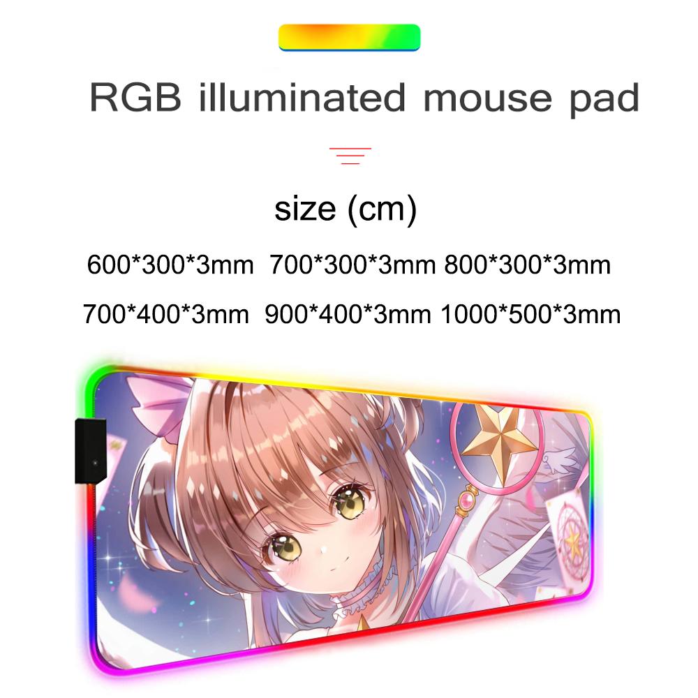 sakura card Mouse Pad RGB Gaming Mousepad Big LED Pad PC Desk Mat Luminous Mouse Pad Large Keyboard Mats Table Rug With Backlit