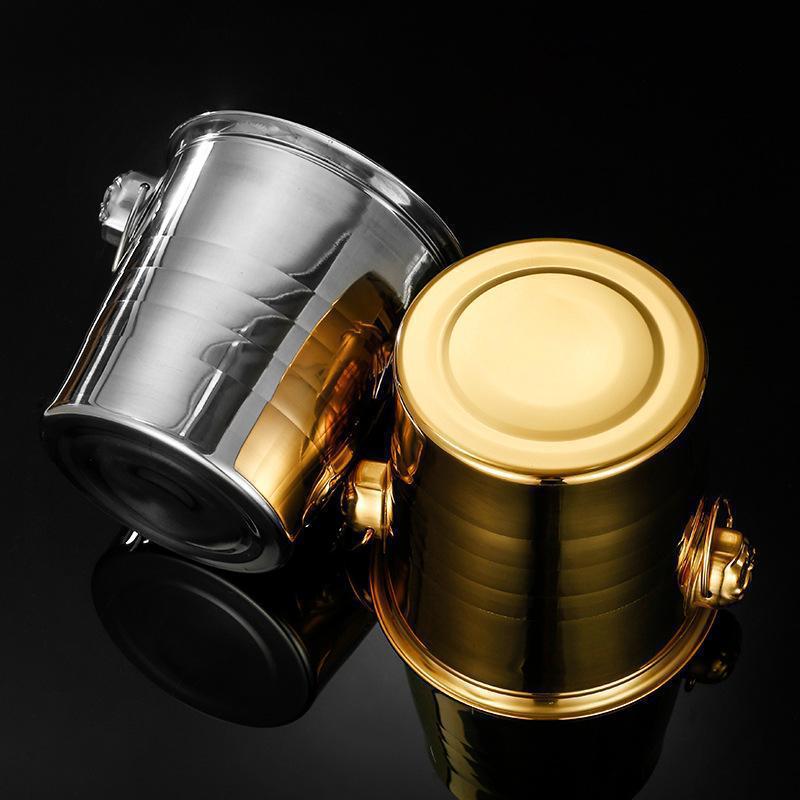 Stainless Steel Gold Ice Bucket with Creative Handle for Champagne, Beer, and Wine