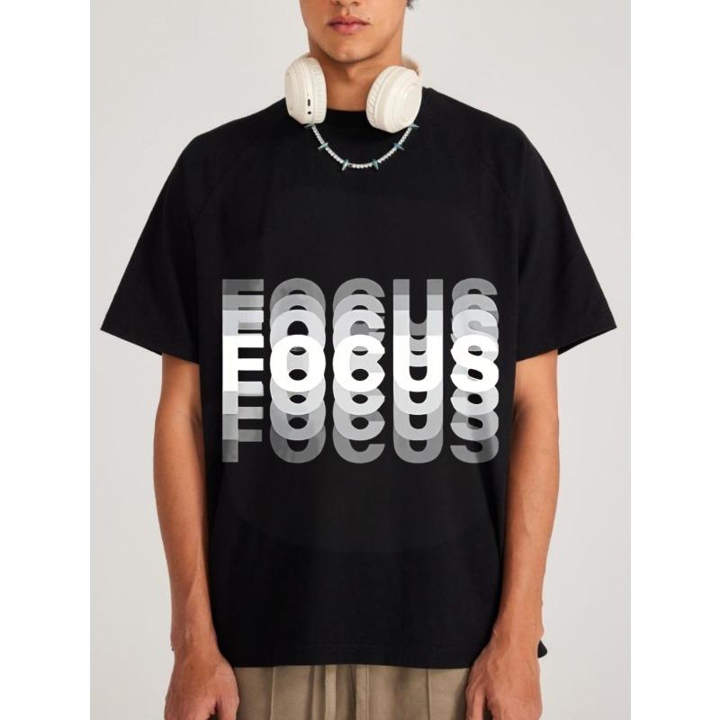 Men's Oversized T-Shirt Black Focus Text Graphic Print Streetwear Casual Wear