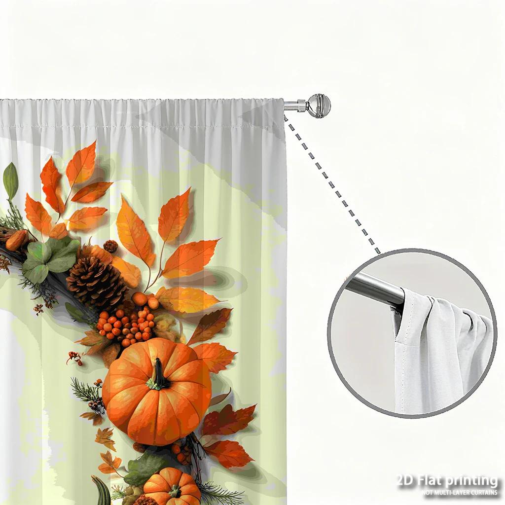 Piece Set High Definition Digital Printed Curtainsautumncolorfulleavespumpkinwreathfoliagepineconehome Decoration Style Curtain Polyester